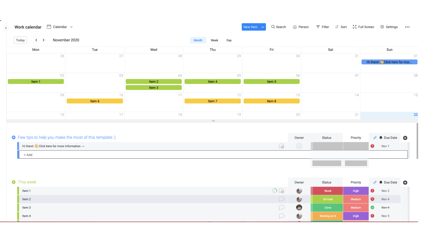 Work Calendar template | monday.com